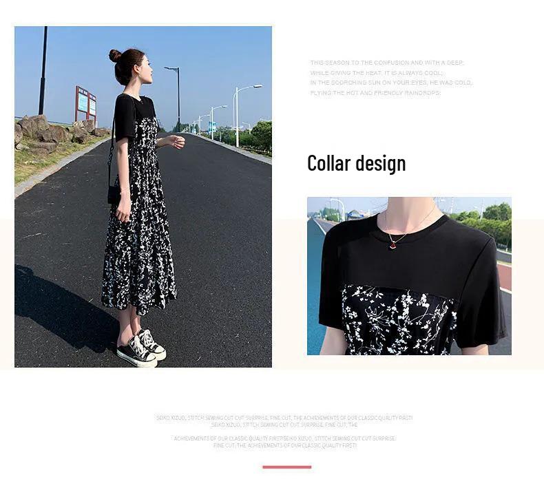 2022 Letní dámské květinové šaty ve stylu Hepburn střední délky s vysokým pasem a zeštíhlujícími krátkými rukávy