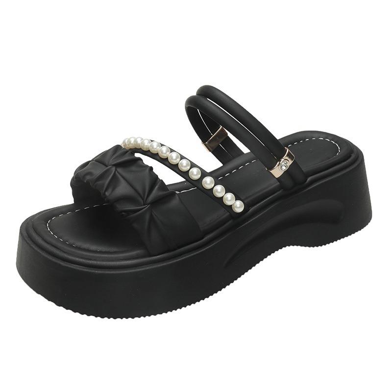 

With skirts and two cool slippers, women s new summer wear muffin thick-soled heightening beach sandals 40 чорний