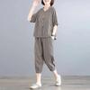 Maglietta di grandi dimensioni Pantaloni lunghi Due pezzi Maglie a maniche corte Pantaloni lunghi Larghi Casual Retro Due pezzi Cotone Due pezzi Abbigliamento da donna