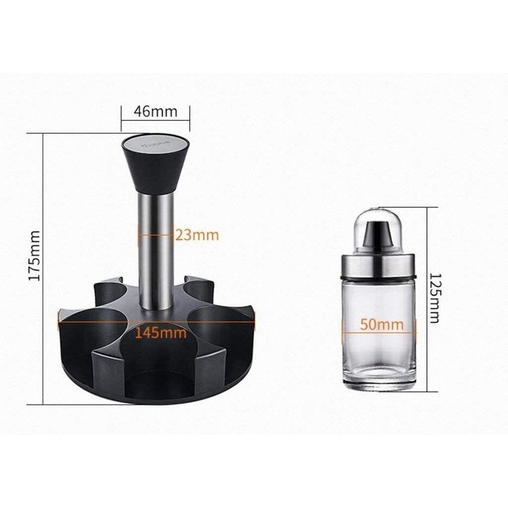 Homlly Rotary Glass Condiment Spice Bottle Stand Set (6pcs)
