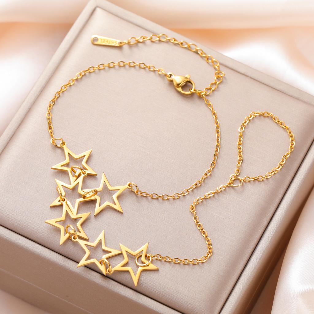 Trendy Gold Color Stars Finger Bracelet Stainless Steel Women's Hand Bracelet Ring Jewelry Birthday Gift 2026 Wholesale New