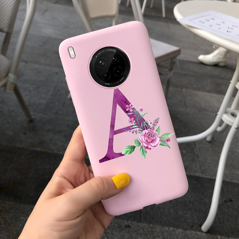 For Huawei Y9a 2020 Case 6.63'' Cute 26 Letters Cover Case For Huawei Y9a Y 9a Soft TPU Fundas HuaweiY9a Shockproof Phone Bumper