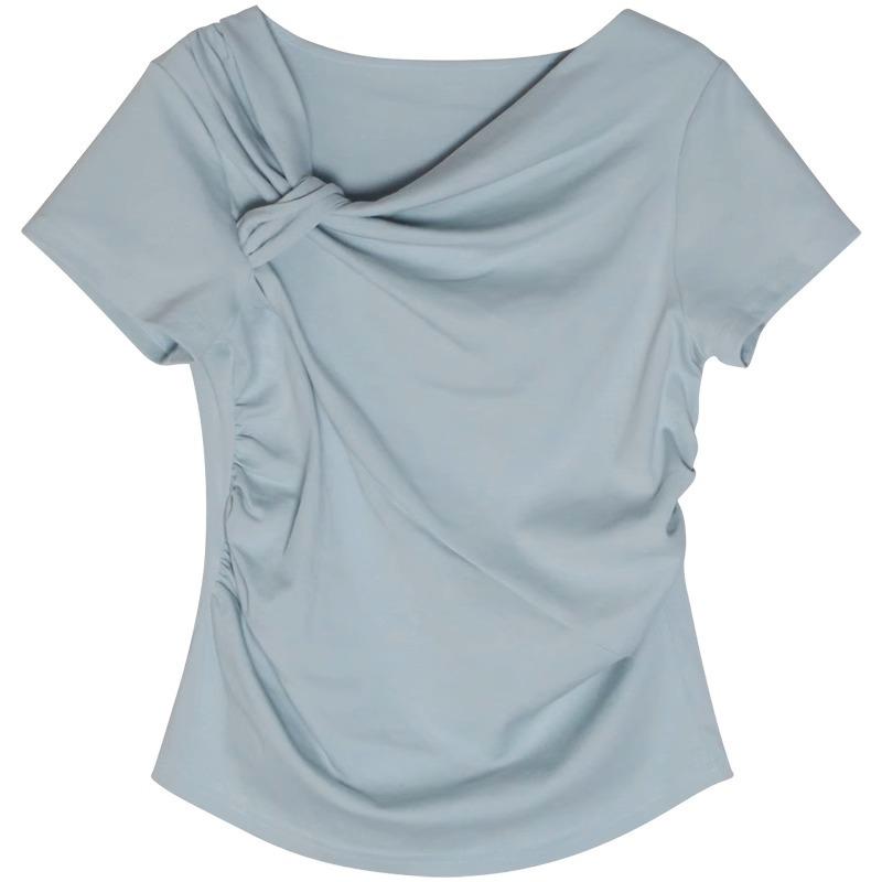 Design Strap Short-sleeved T-shirt for Women's Spring and Summer New Products, Sweet Girls Wear White Bottoming Shirt