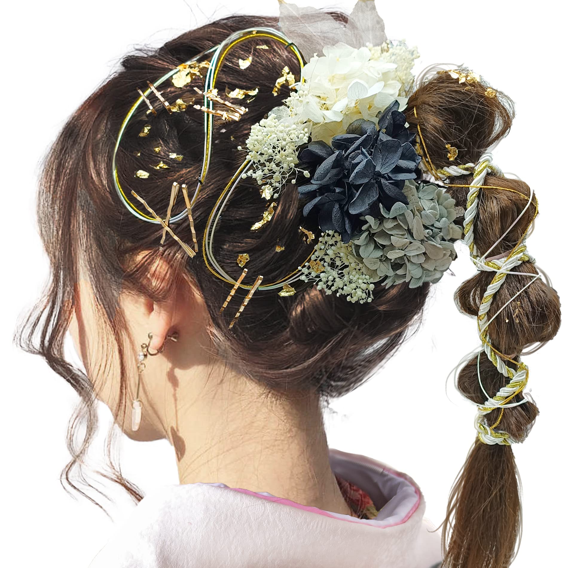 

JZOON Hair Dried Gold and Silver Popular Rope Hair Photo Graduation Japanese Bride Gold Gold Y1603 Ornament, Coming-of-Age Ceremony, Flowers,