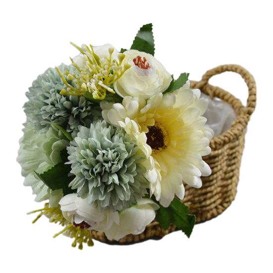 Künstlicher Chrysanthemen-Kugelblumen-Strauß Gemischte Kunstseiden-Hortensienblumen mit Chrysanthemen-Pfingstrosen für Brautstrauß Hochzeitsfeier Floristik