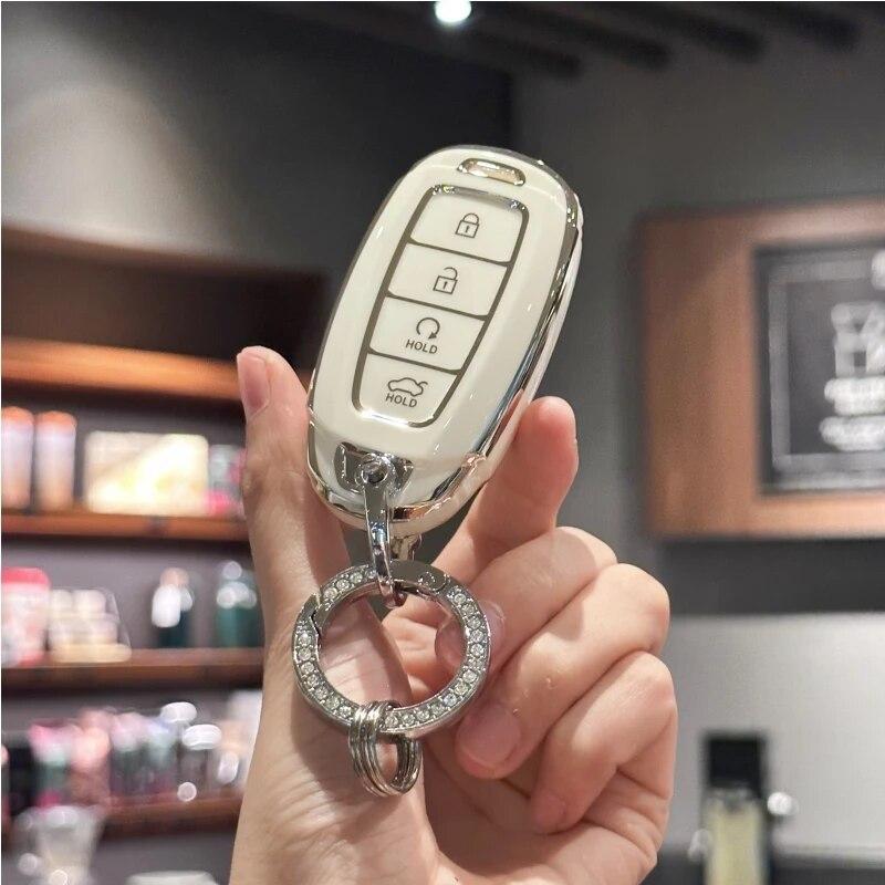 

Чехол-брелок с блестящим ремешком для ключей для Hyundai Palisade Elantra Kona Azera Santa Grandeur IG Remote/Smart Key