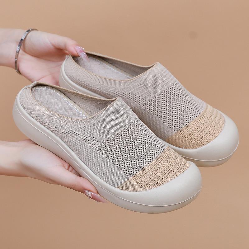 Shoes summer women's new women's shoes breathable mesh casual half-drag women's shoes round head soft sole shallow mouth fashion single shoes
