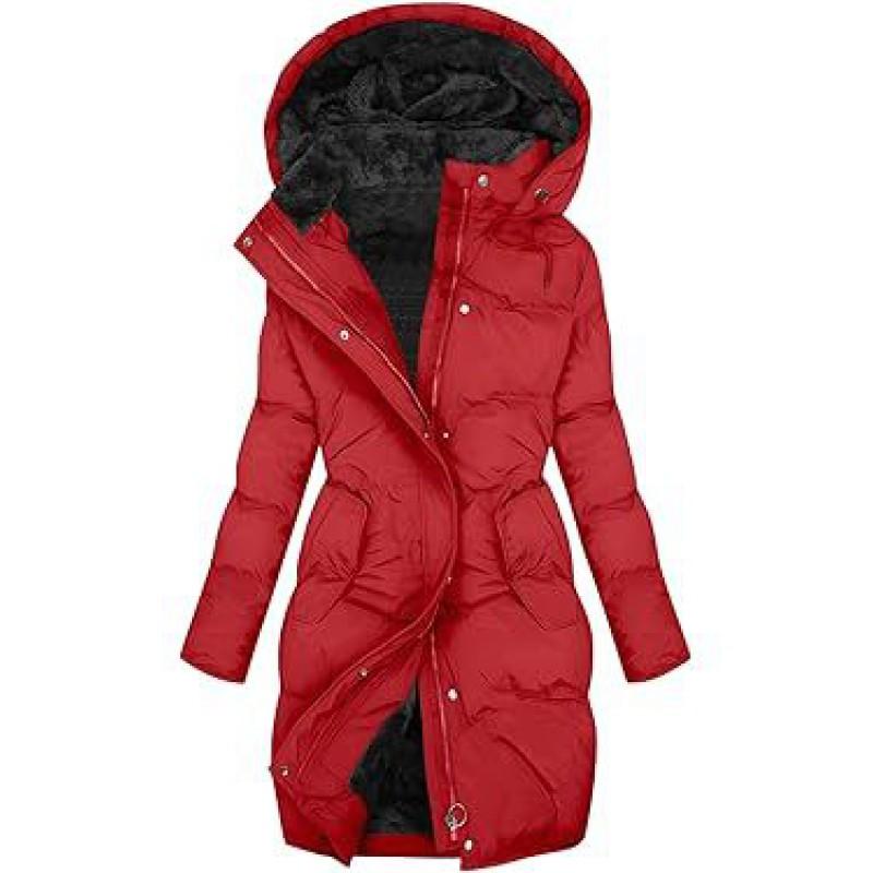 Womens Winter Thick Warm Hooded Cotton Coat With Fleece Lining Streetwear Style Slim Fit Outerwear