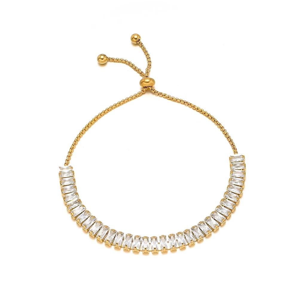 1pc AAA Cubic Zirconia Stone Bracelets Gold Color Stainless Steel Metal Chain Bracelet for Women Punk Hip Hop Jewelry Wholesale