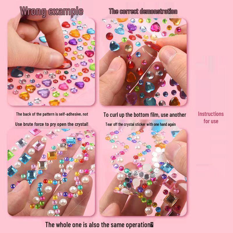 Children's Gem Stickers: DIY Shiny Diamond & Cartoon Princess Crystal Hearts