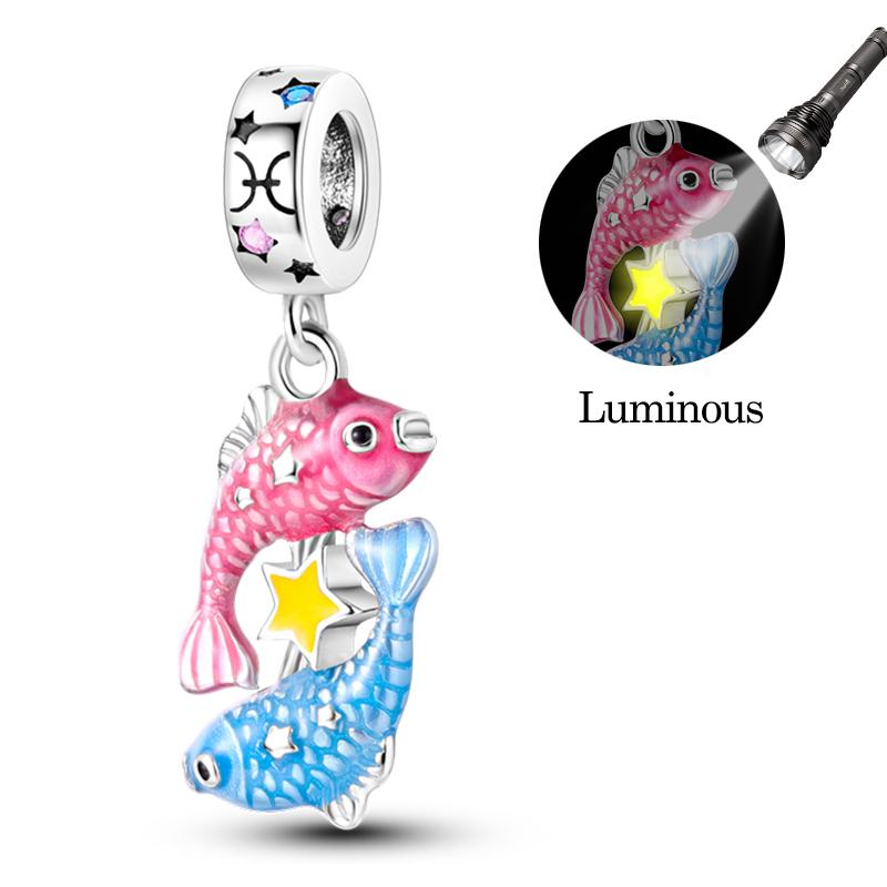 Sales 925 Silver Luminous Twelve Constellations Charms Bead Fit Bracelet DIY Women Birthday Jewelry Gifts
