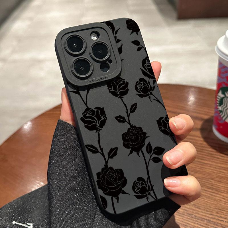 New Retro Fashion Rose Phone Case For iPhone16 15 14 13 12 11 Pro Max Mini XS XR X Plus Shockproof Matte Soft Silicone Cover