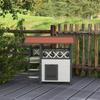 Outdoor Cat House with Terrace, Stairs, Roof, 77 x 50 x 73 cm, White and Red