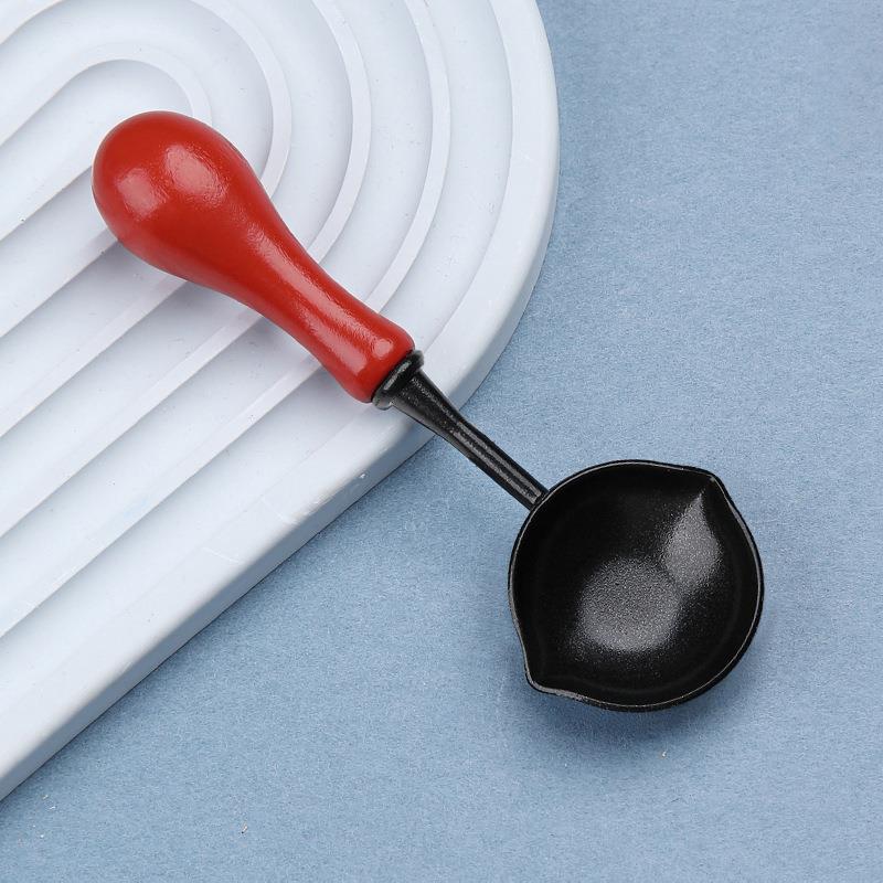 Sealing Wax Non-Stick Spoon Anti-Hot Wood Handle Retro Wax Stamping Spoons Fire Paint Melting Firing Stamp Metal Tool