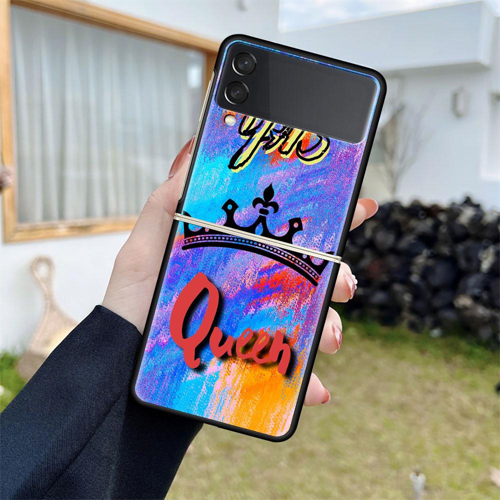 Luxusní pouzdro pro Samsung Galaxy Z Flip 4 3 5G černé PC pevné pouzdro na telefon módní zadní kryt ZFlip Funda princezna máma královna skořápka
