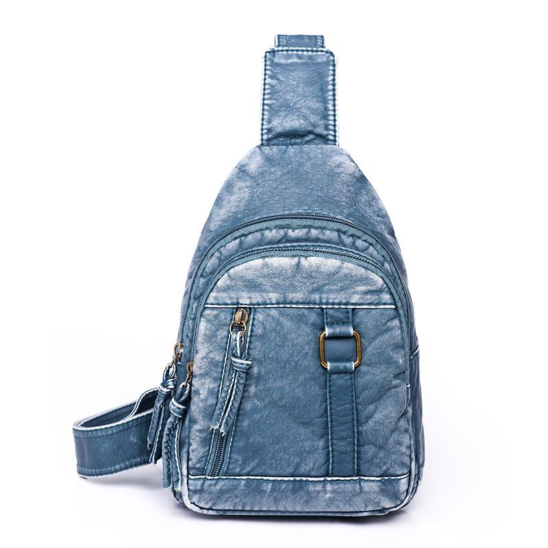Breast bag women's casual shoulder messenger bag sports fashion washed soft leather chest bag