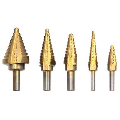 Best Seller Ηνωμένου Βασιλείου Σετ 5 τεμαχίων Ανοιχτήρι Τρυπών Λαμαρίνας Χάλυβα Τρυπάνι Σκαλοπατωτό - 1/4"-1-3/8" Τρυπάνι Πύργος Τριγωνικό.