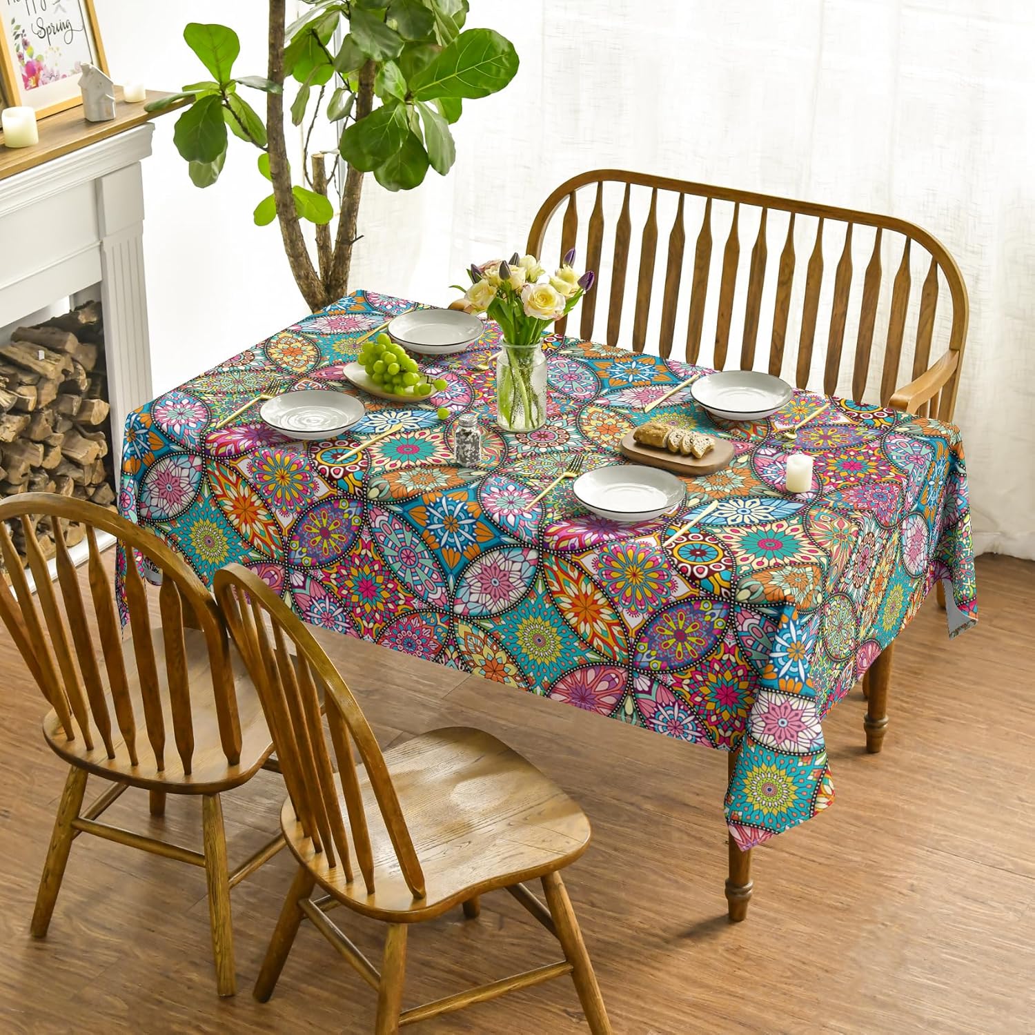 Jmg Household Supplies Unisex Bohemia Style Geometric Print Rectangle Tablecloth For Table Decor Boho Mandala Floral Kitchen Dining Table Cloth Party Decor