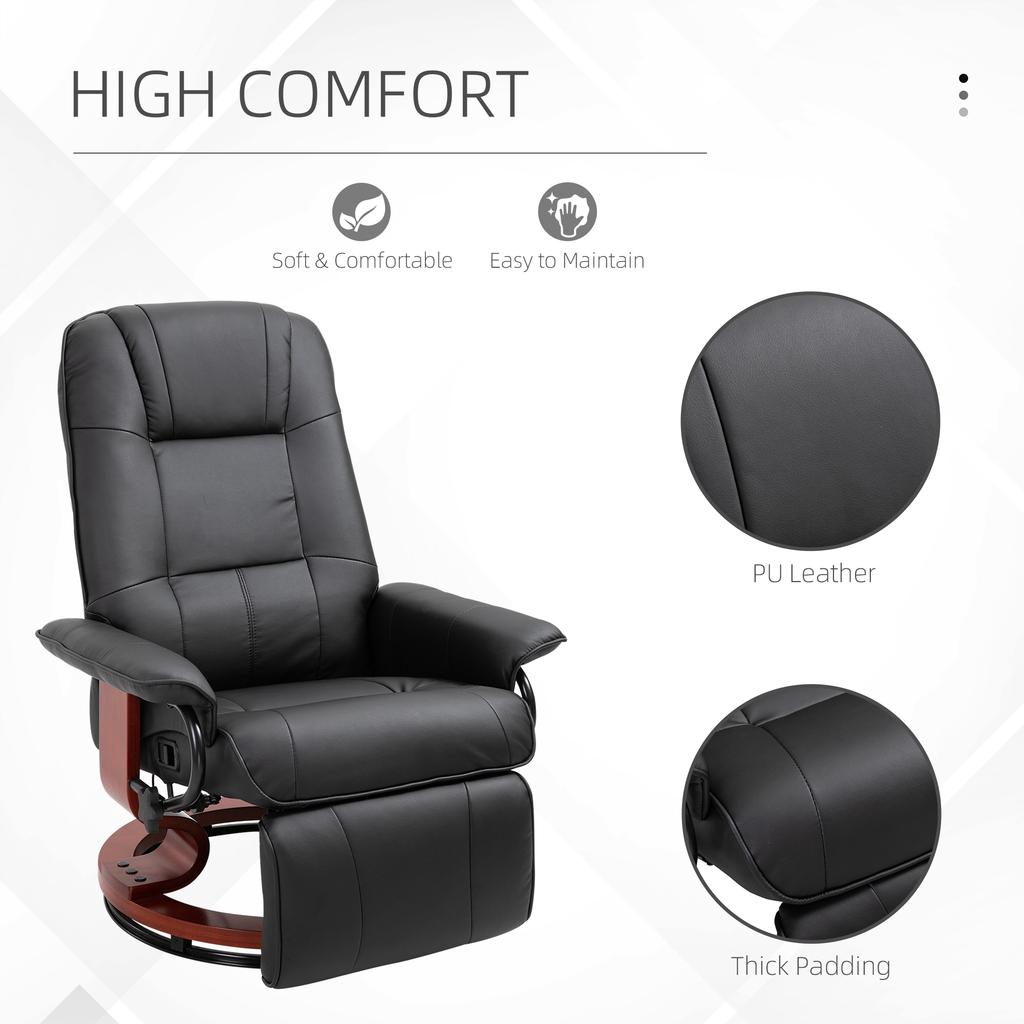 Reclining Swivel Chair With Footrest Black