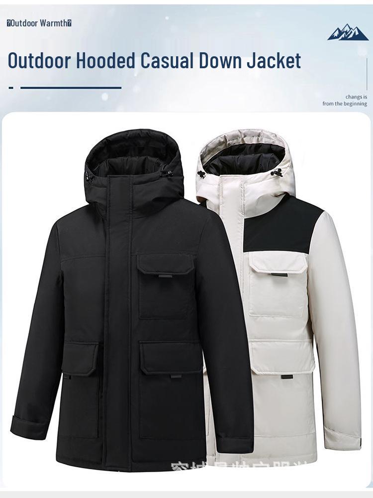 Unisex Thickened Hooded Double Zipper Graphene White Duck Down Jacket