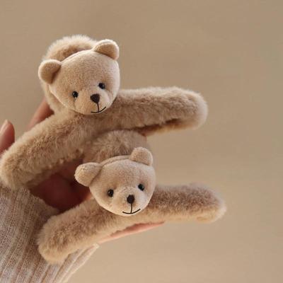 Cute Little Bear Plush Grappling Clips for Women's Autumn and Winter Hair AccessoriesShark ClipsLarge and Niche Hair Clips