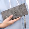 Elegant Women Leather Card Holder Long Trifold Wallet With Tassel And Checkbook Pocket