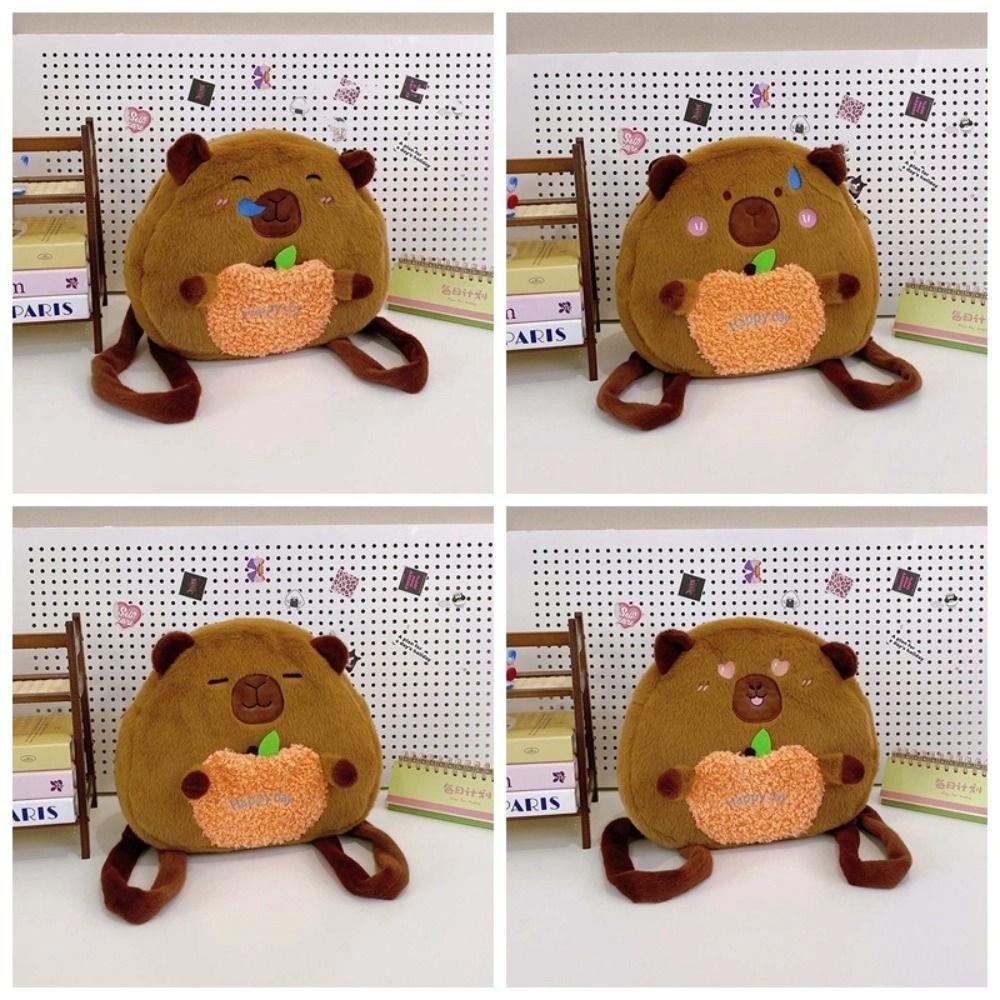Soft Capybara Shoulder Bag Cute Cartoon Doll Backpack School Bag Plush Capybara Daypack  Girls