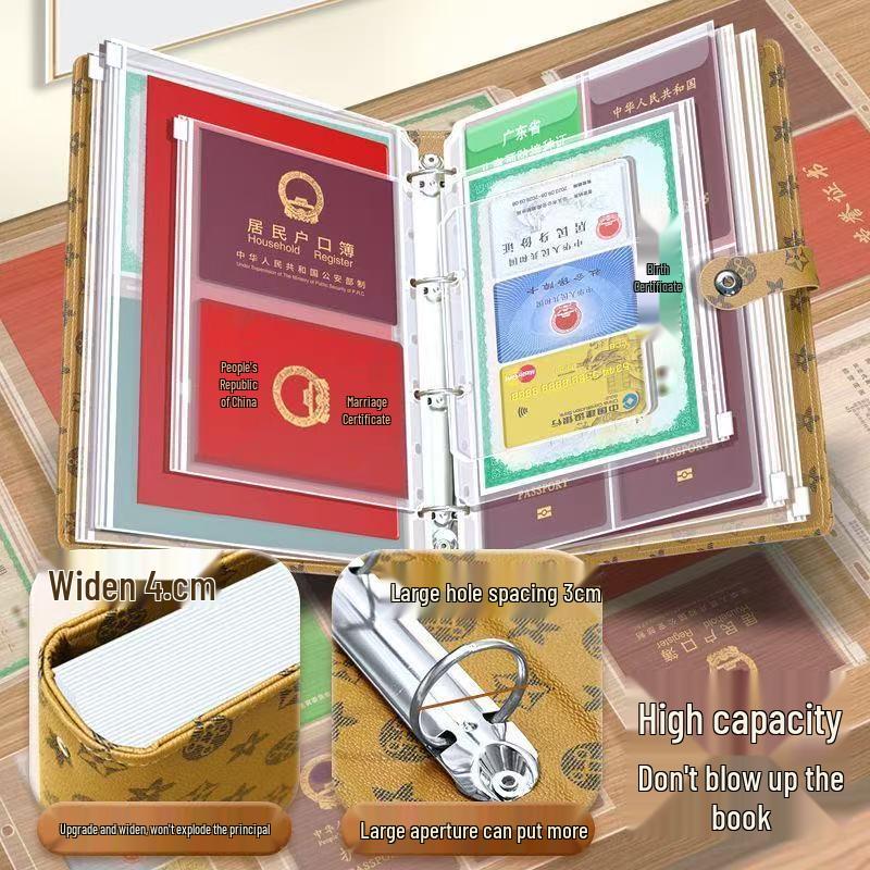 Family Document Storage Bag: Leather Magnetic Buckle A4 Album for Certificates, Receipts & Documents