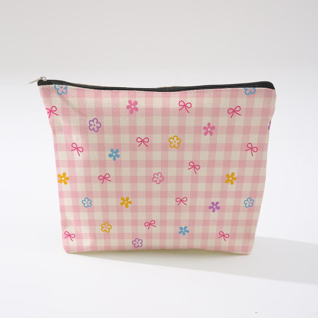 Pink Bowknot Zipper Storage Bag Travel Portable Wash Pouch Student Pencil Case Multi-Purpose Organizer for Women