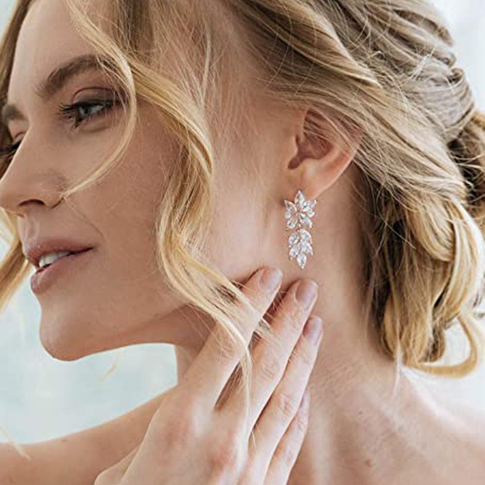 Huitan High Quality Cubic Zirconia Drop Earrings for Women Silver Color Temperament Bridal Wedding Earrings Fashion Jewelry