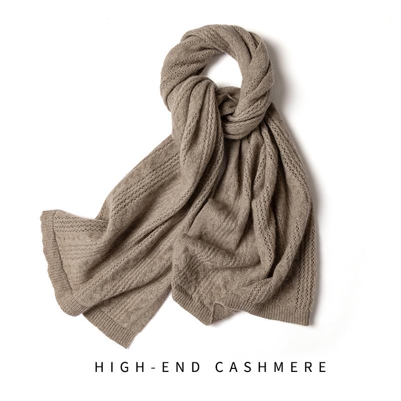 Women's 100% Pure Cashmere Knit Scarf - Warm & Hollow Design for Autumn/Winter