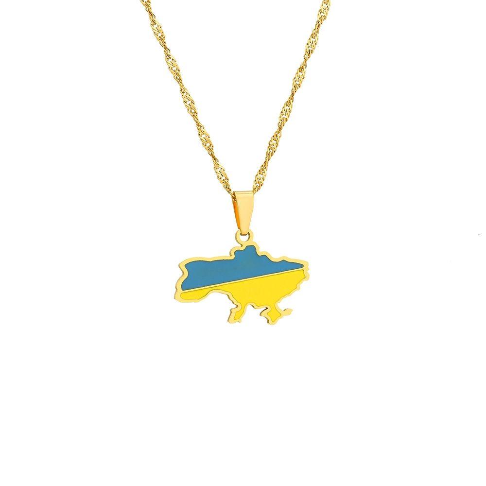 Ukraine Map Pendant Ukraine Map Pendant Necklace Stainless Steel Ethnic Style Metal Pendant