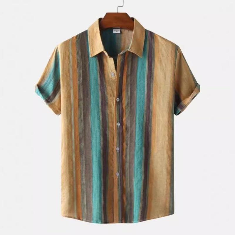 1116 New Hawaiian Beach Shirt Men's 1D Striped Digital Printing Men's Shirt