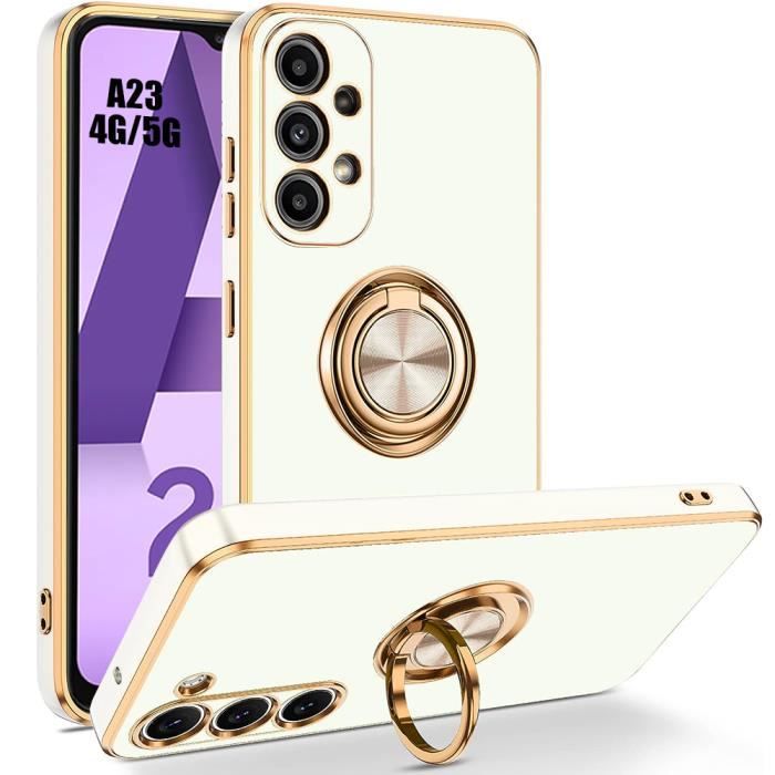 Coque de protection - BOOLING - Samsung Galaxy A23 4G-5G - Souple - Support anneau rotatif - Blanc