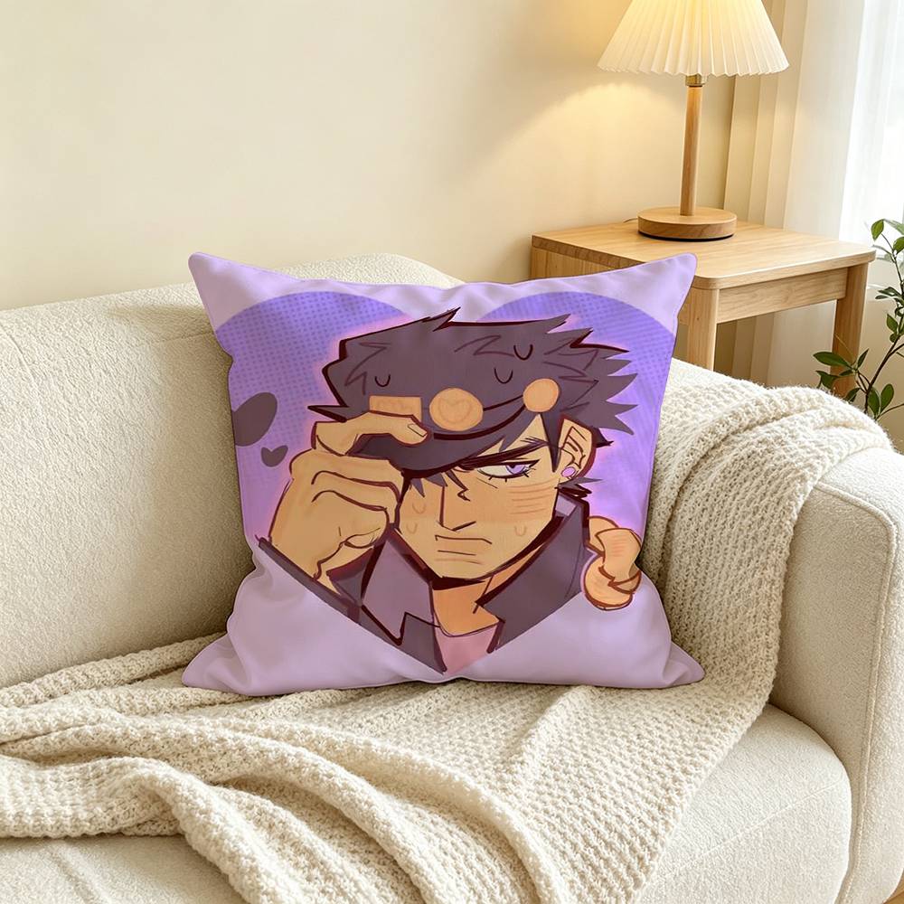 Anime J-JoJos Jotaro Kujo Pillow Case Square Double-Sided Sofa Cushion Cover Bedroom Bedside Pillow