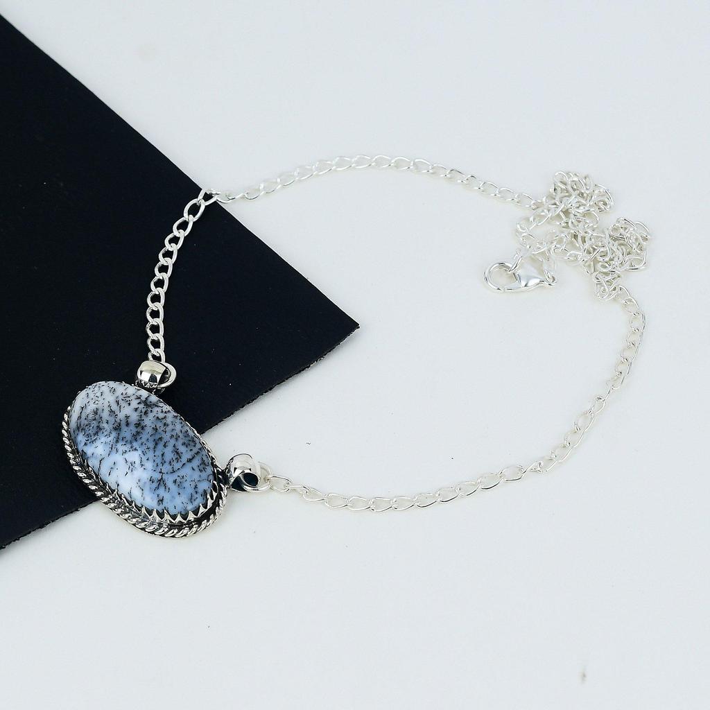 Collier en argent sterling 925 fait à la main avec pierre précieuse d'opale de dendrite Collier de bijoux fait à la main en opale de dendrite naturelle pour femme Collier pour elle