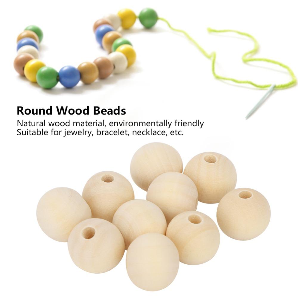 100Pcs Hole Diameter 5mm Unfinished Loose Wood Spheres Kids DIY Handmade Toy Accessories