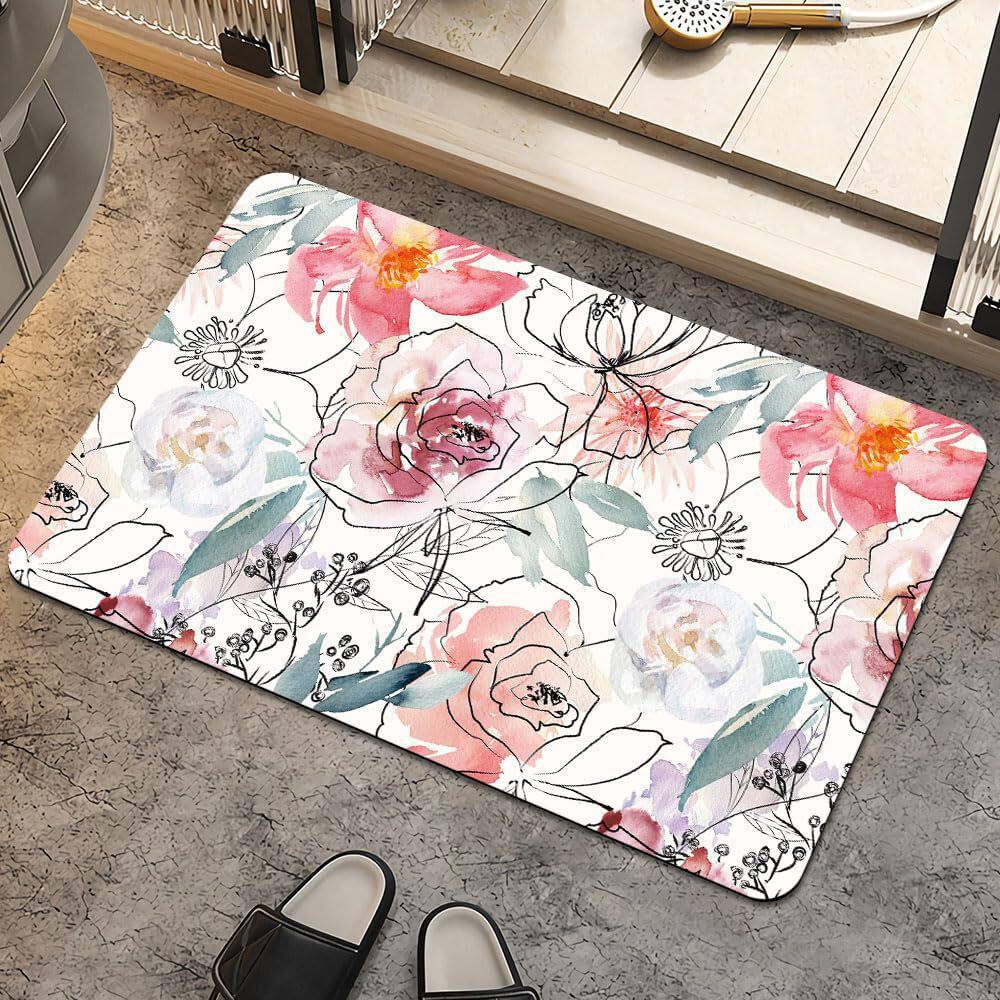 Rendering Flower Toilet Decorative Floor Mat Absorbent Bathroom Floor Mat Diatom Mud Floor Mat Absorbent Floor Mat Toilet