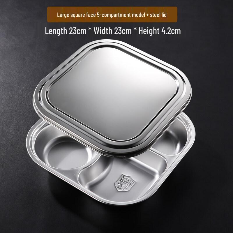 304 Stainless Steel Divided Cafeteria Tray with Lid