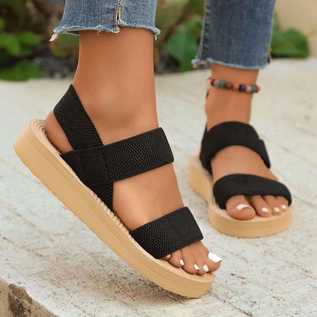 Wear thick-soled woven cool slippers for women's fashion large-size casual flat-soled sandals for women