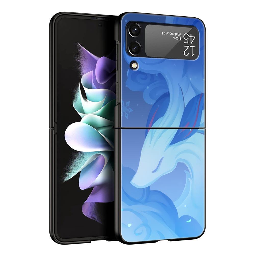 For Samsung Galaxy Z Flip 3 4 5 Hard Black Folding PC Phone Case Genshin Impact Logo For Samsung Z Flip3 Cover Protect Shell