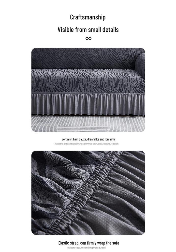 Thickened Elastic Jacquard Ruffle Sofa Cover for Three-Seater, Dustproof and All-Season.
