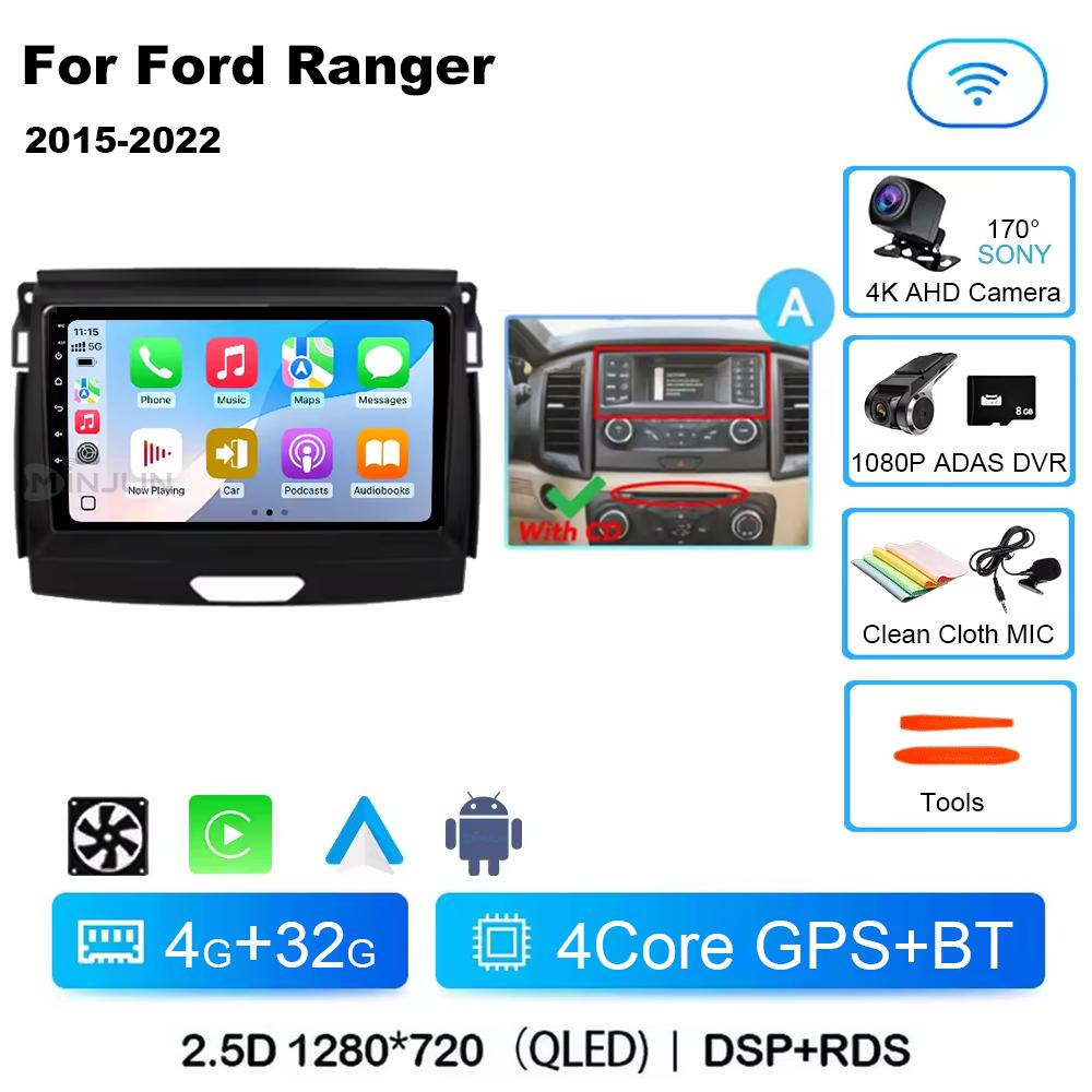 Android 14 Car Radio Stereo Screen For Ford Ranger 2015 2016 2017 2018 2019-2022 Qualcomm Multimedia Carplay Autoradio Head unit