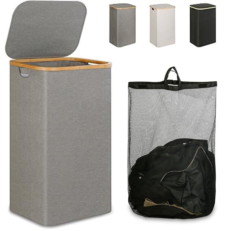 Foldable Bamboo Storage Bin with Lid for Kitchen Recycling