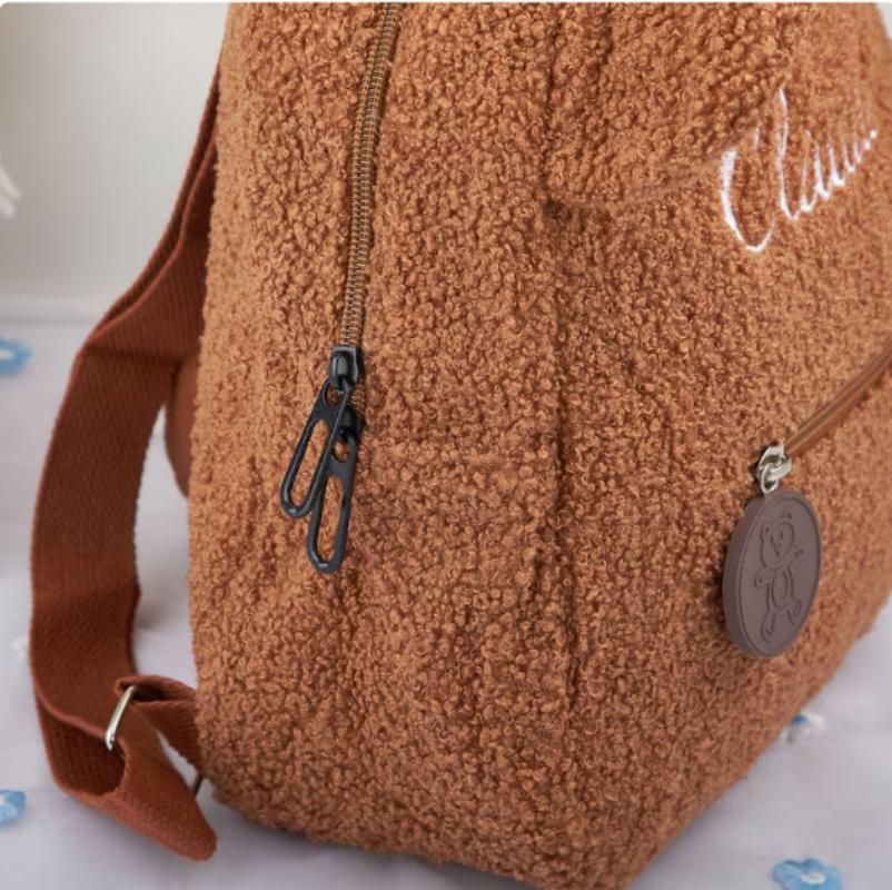 Cute Bear Plush Backpack Embroidered Name Autumn Winter Kids Outdoor Shoulder Bags Custom Personalized Children's Gift Bags