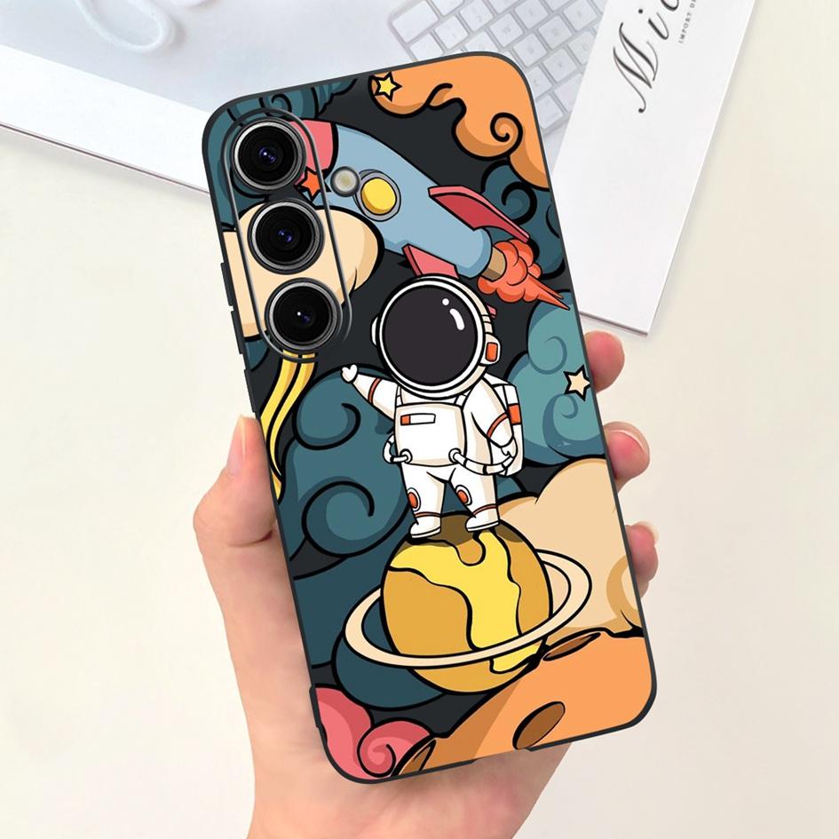 For Samsung Galaxy S24 Plus Case Lovely Yellow Duck Astronaut Matte Silicone Soft Cover For Samsung S 24 S24 Ultra S24+ 5G Funda