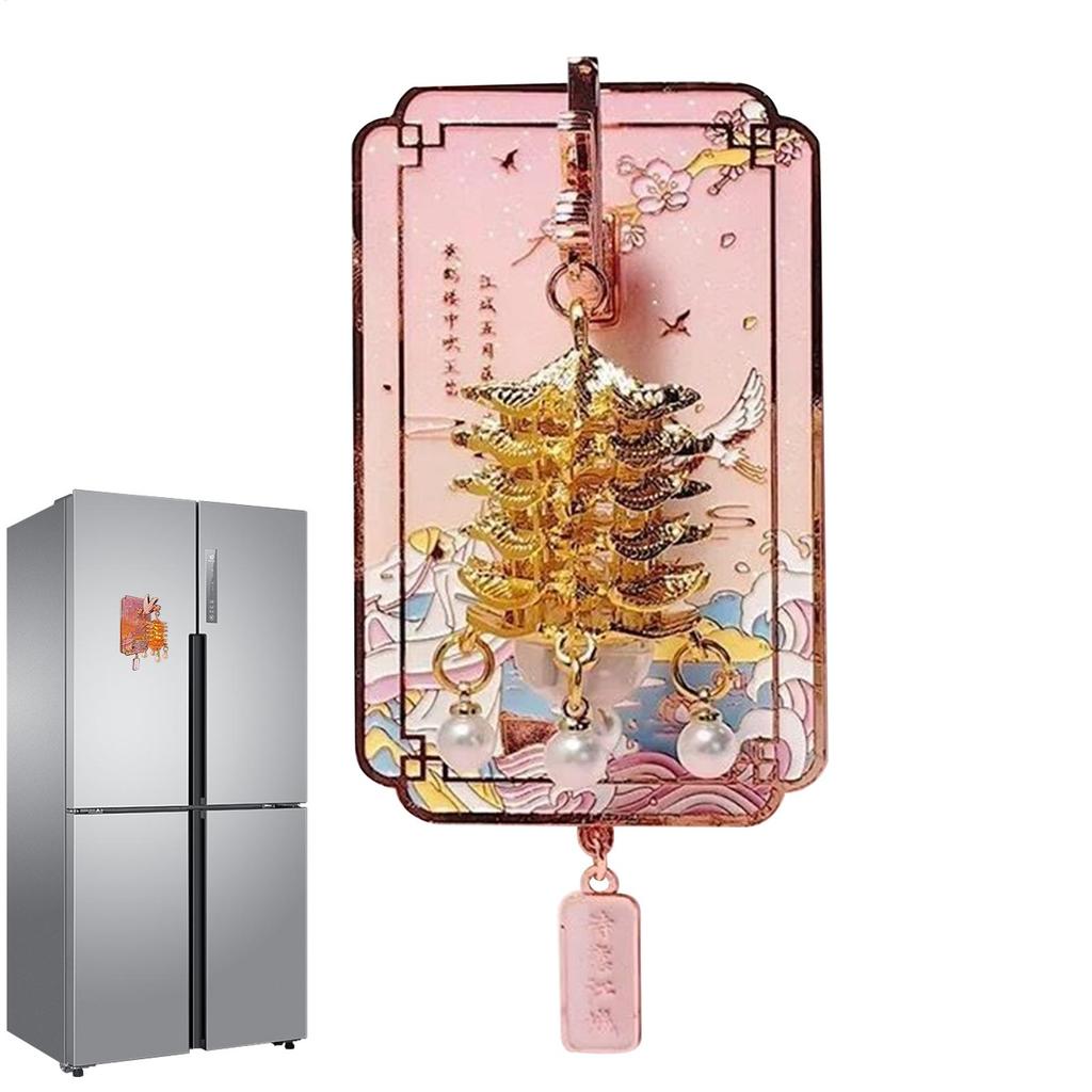 Exquisite Gelber Kran Turm Leuchtender Kühlschrank Persönlichkeitsaufkleber Dekorative Magnetaufkleber Legierung 3D Kühlschrankmagnete