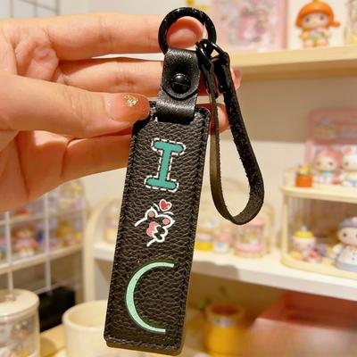 Popular A-Z 26 Letter Leather Keychain Cat with Handbag Keyring for Woman Man Moto Car Couple's Pendant Key Ring Chain Gift