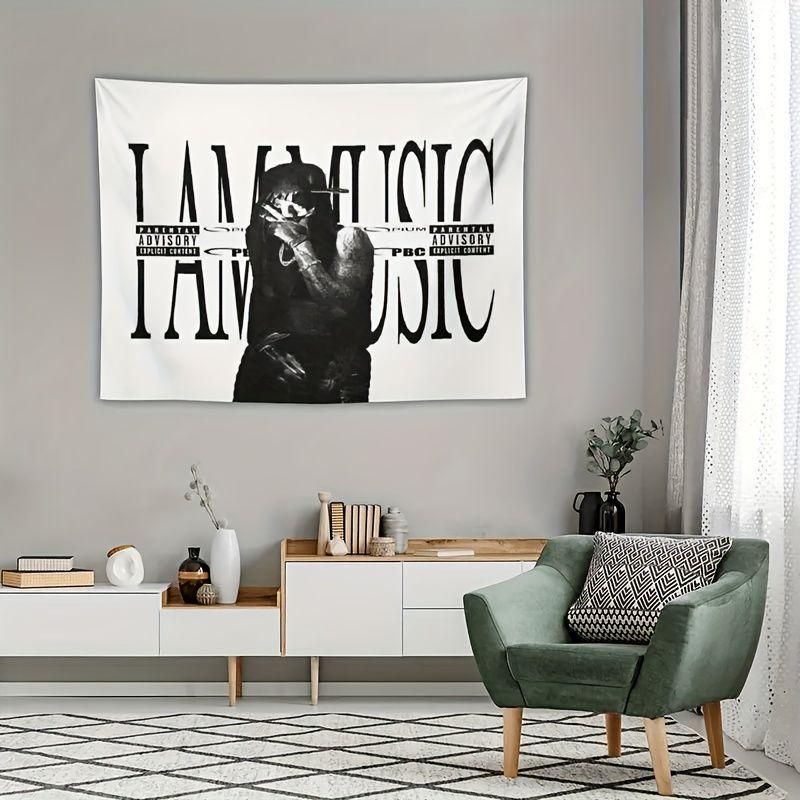Vintage I AM MUSIC Black White Rap Portrait Retro Tapestry, Urban Wall Hanging for Bedroom Living Room Dorm