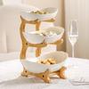 Bamboo & Wood Multi-layer Fruit Bowl and Pastry Plate - Creative Double-layer Ceramic Snack Holder for Home.